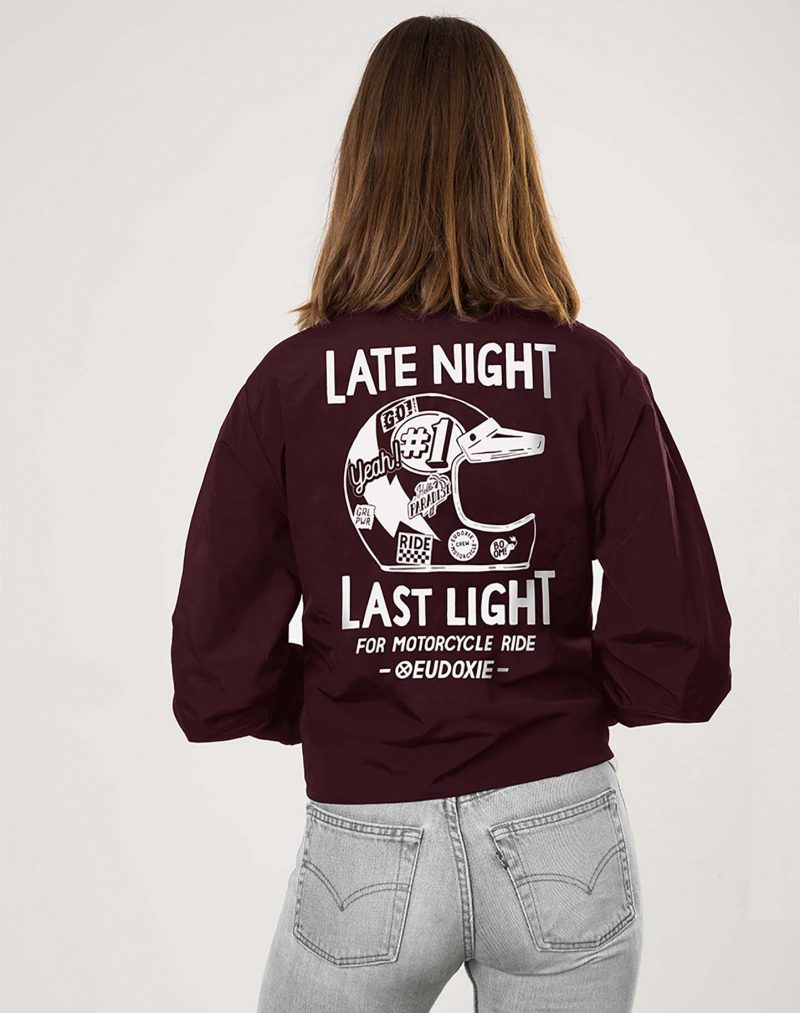 Eudoxie Coupe Lili Vent Moto Retro Reflektierende Biker Frau Benutzerdefinierte Rückseite Siebdruck Nacht Sichtbar Lifestyle