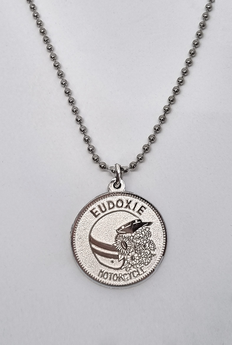 silver motorcycle medallion bonnie eudoxie