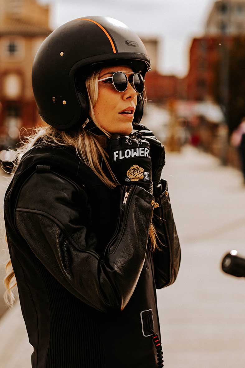 Gants moto homologués en cuir pour femme flower - Eudoxie