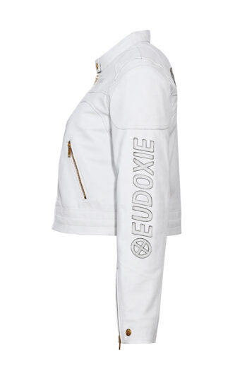 Andy Clear Eudoxie Side Damen weiße Motorrad-Lederjacke