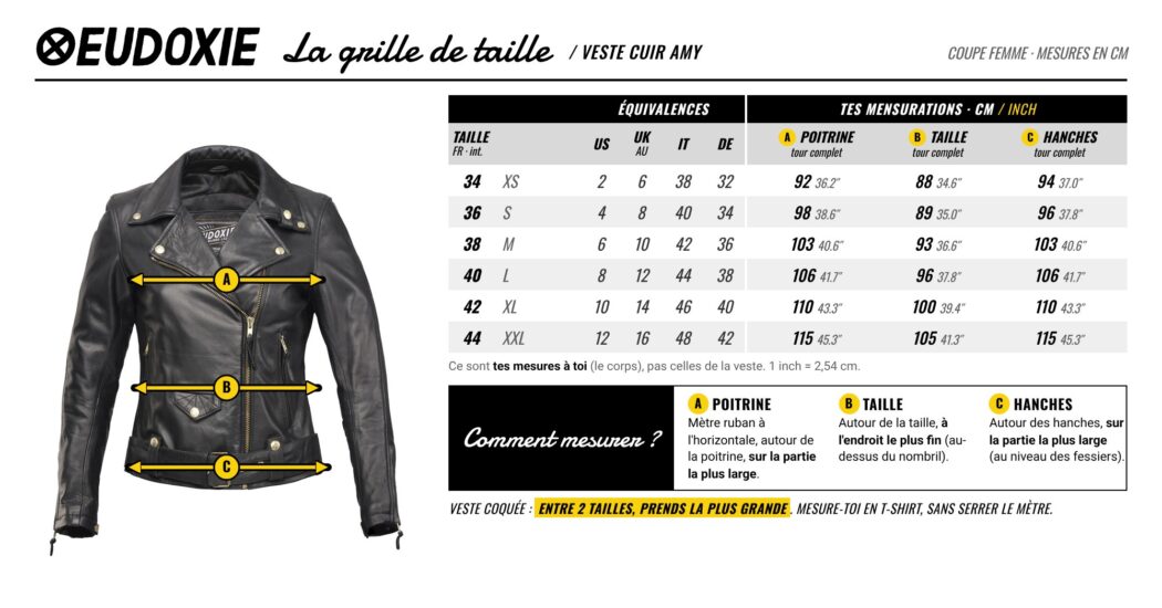 Amy Eudoxie Leather Jacket Size Chart