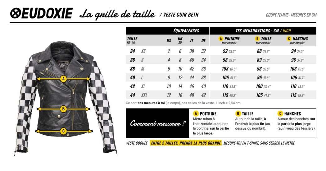 Grille de taille Veste cuir Beth Eudoxie