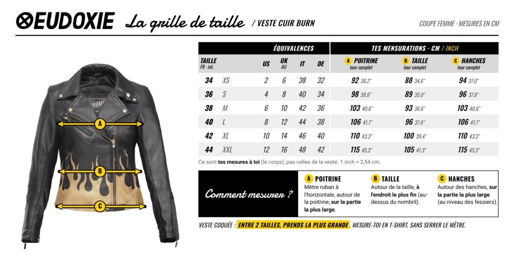 Burn Eudoxie Leather Jacket Size Chart