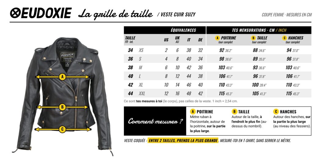 Grille de taille Veste cuir Suzy Eudoxie
