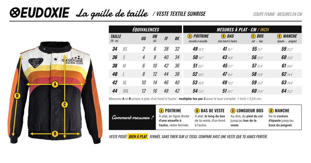 Grille de taille Veste textile Sunrise Eudoxie
