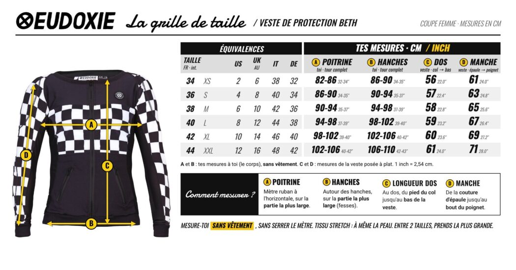 Guide des tailles Veste de protection Beth